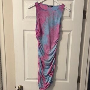 SHEIN Pink and Blue Ruched Midi Dress